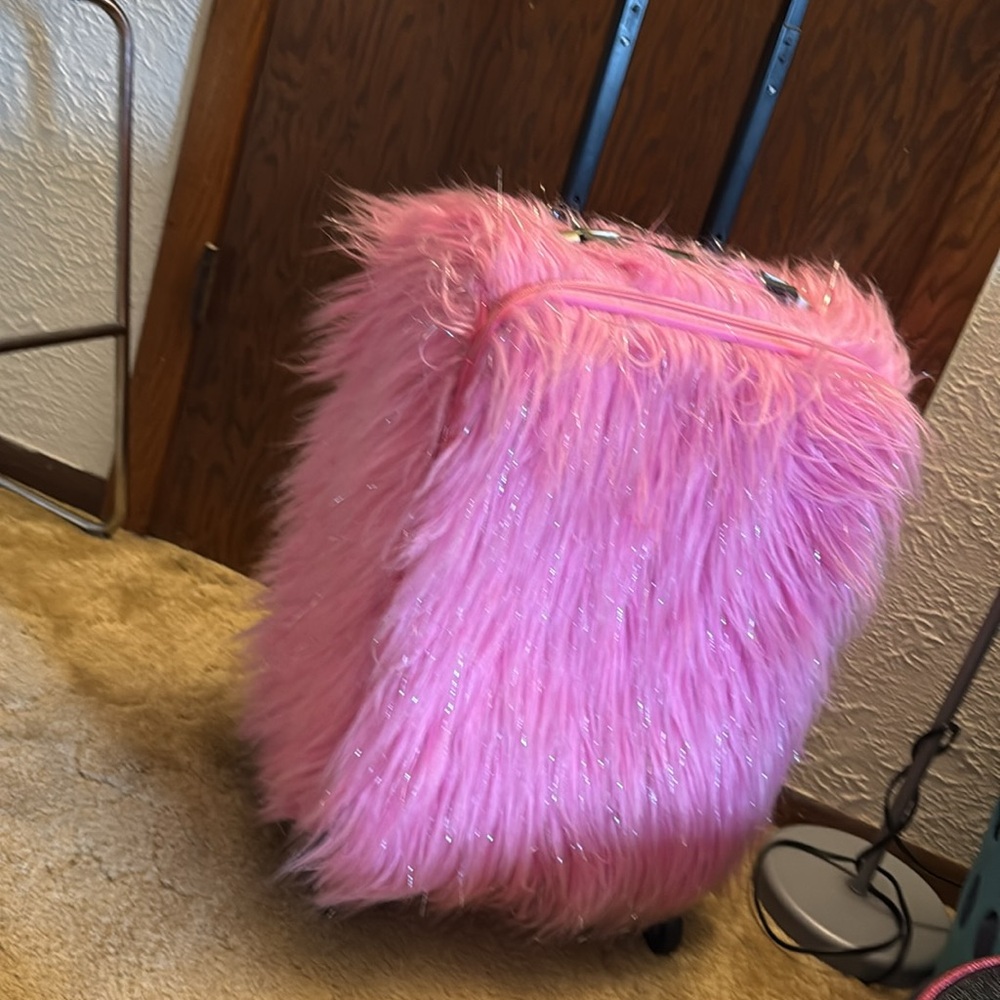Delia’s dolls kill Pink Furry Rolling Suitcase